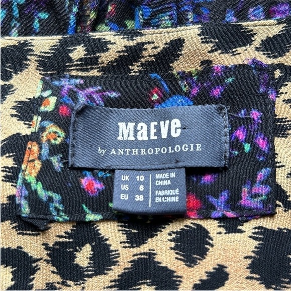 Anthropologie Maeve Morgan Black Floral Leopard Print V Neck Dress Sz 6 - Picture 11 of 15
